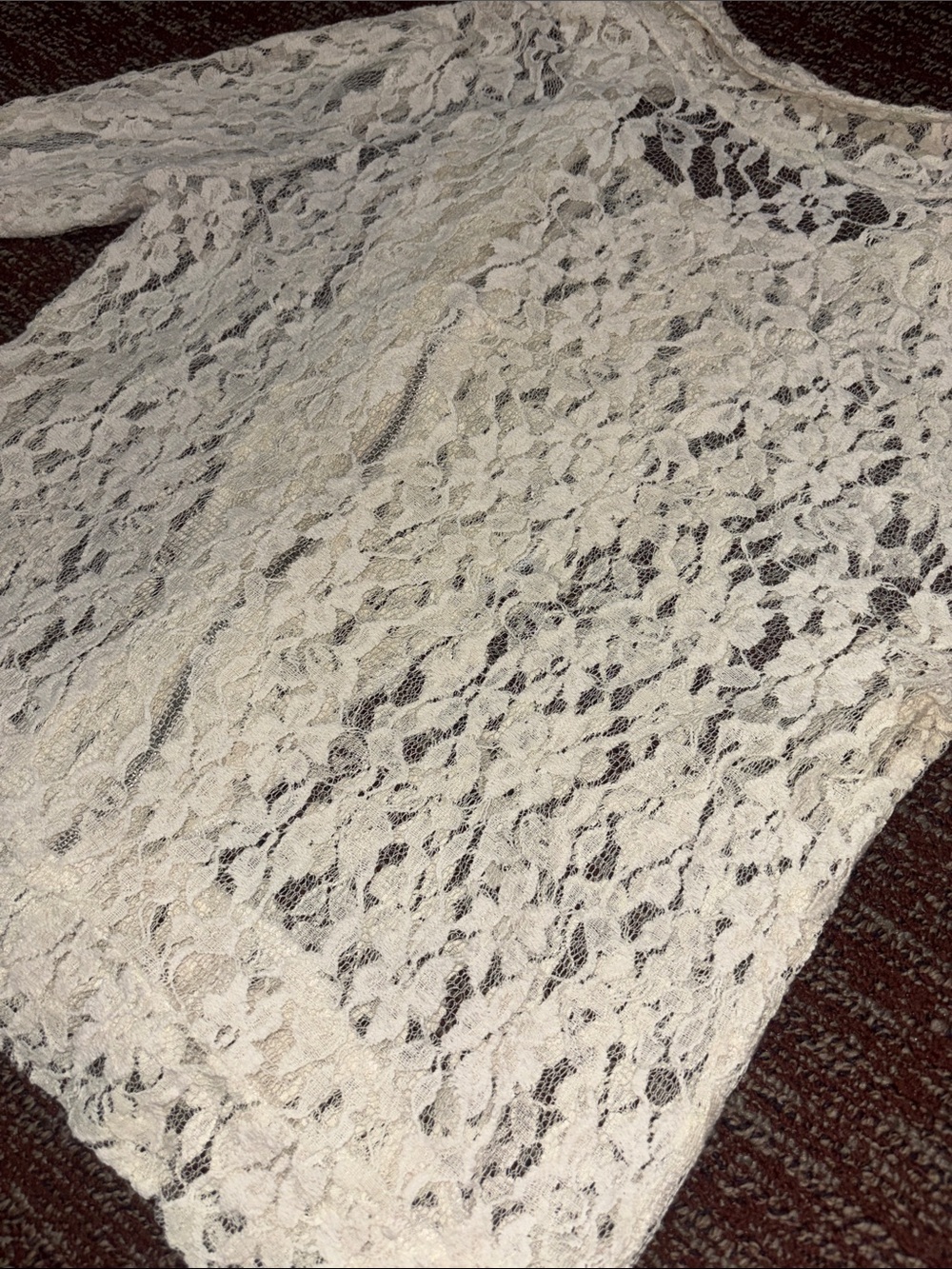 Cream lace moto jacket asymmetrical zipper collared long sleeve dainty jacket L - Picture 12 of 12